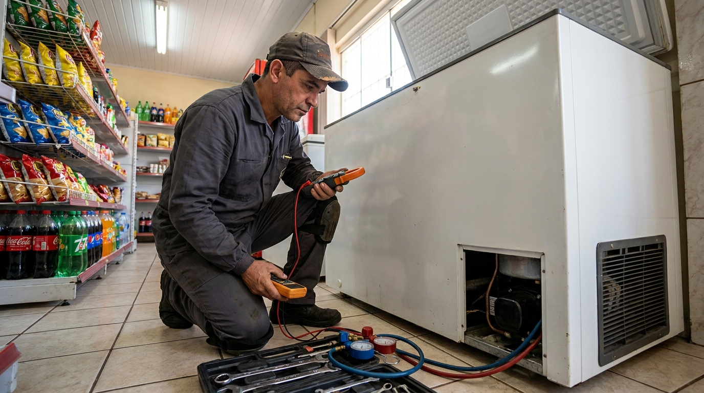 Reparo da placa eletrônica de um freezer em atendimento em Anápolis‑GO